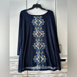 NWT. JM collections. Blue polyester/spandex mix long sleeve tunic. Size 3X